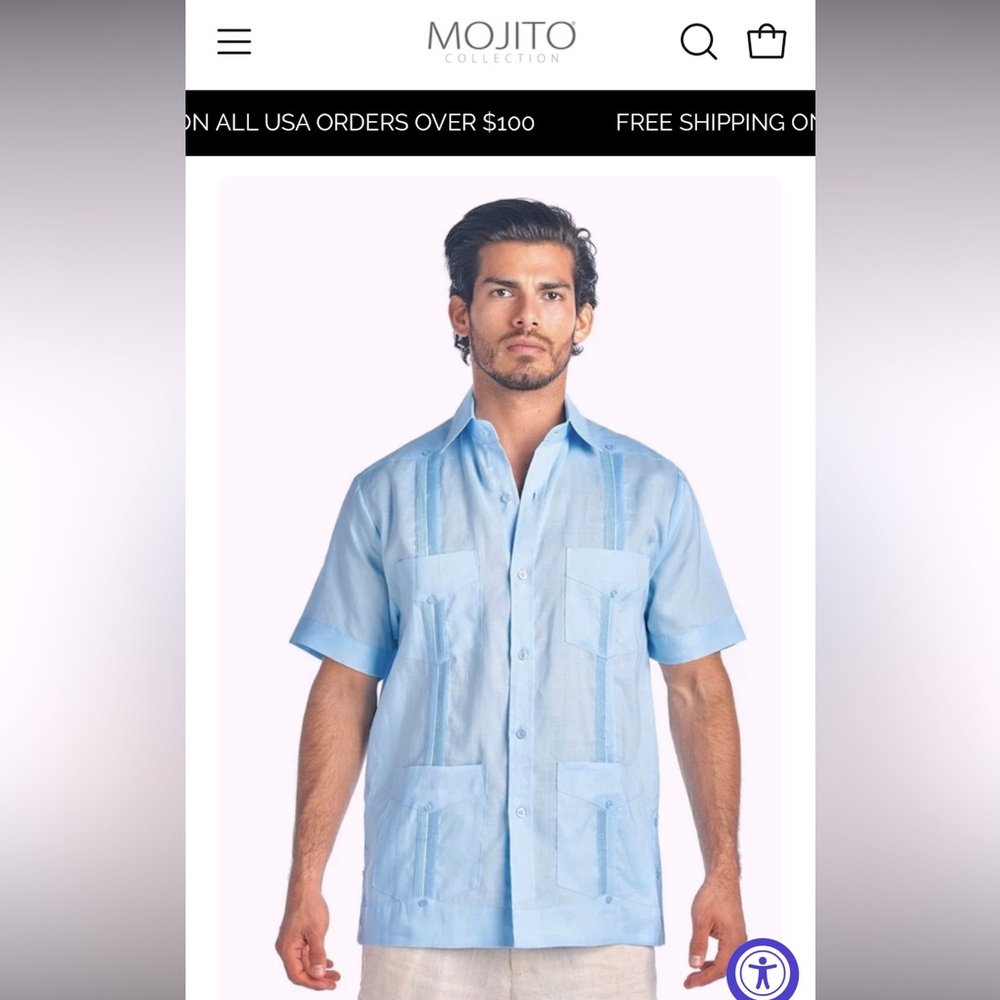 MOJITO COLLECTION MEN'S TRADITIONAL GUAYABERA SHIRT PREMIUM 100% LINEN XXL